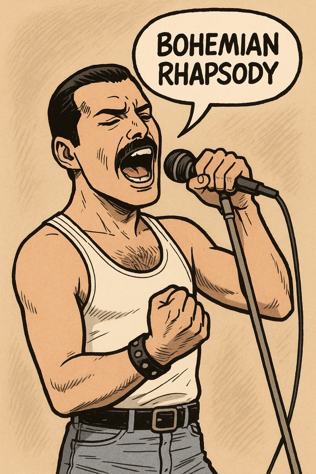 Bohemian Rhapsodyを歌っている変なおじさんの絵