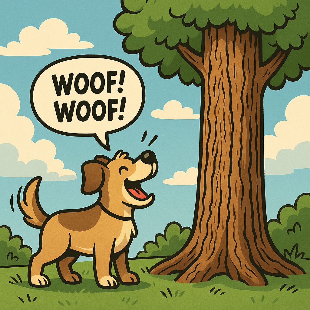 bark = 犬の鳴き声「ワンワン」／木の皮 の2つの意味の図