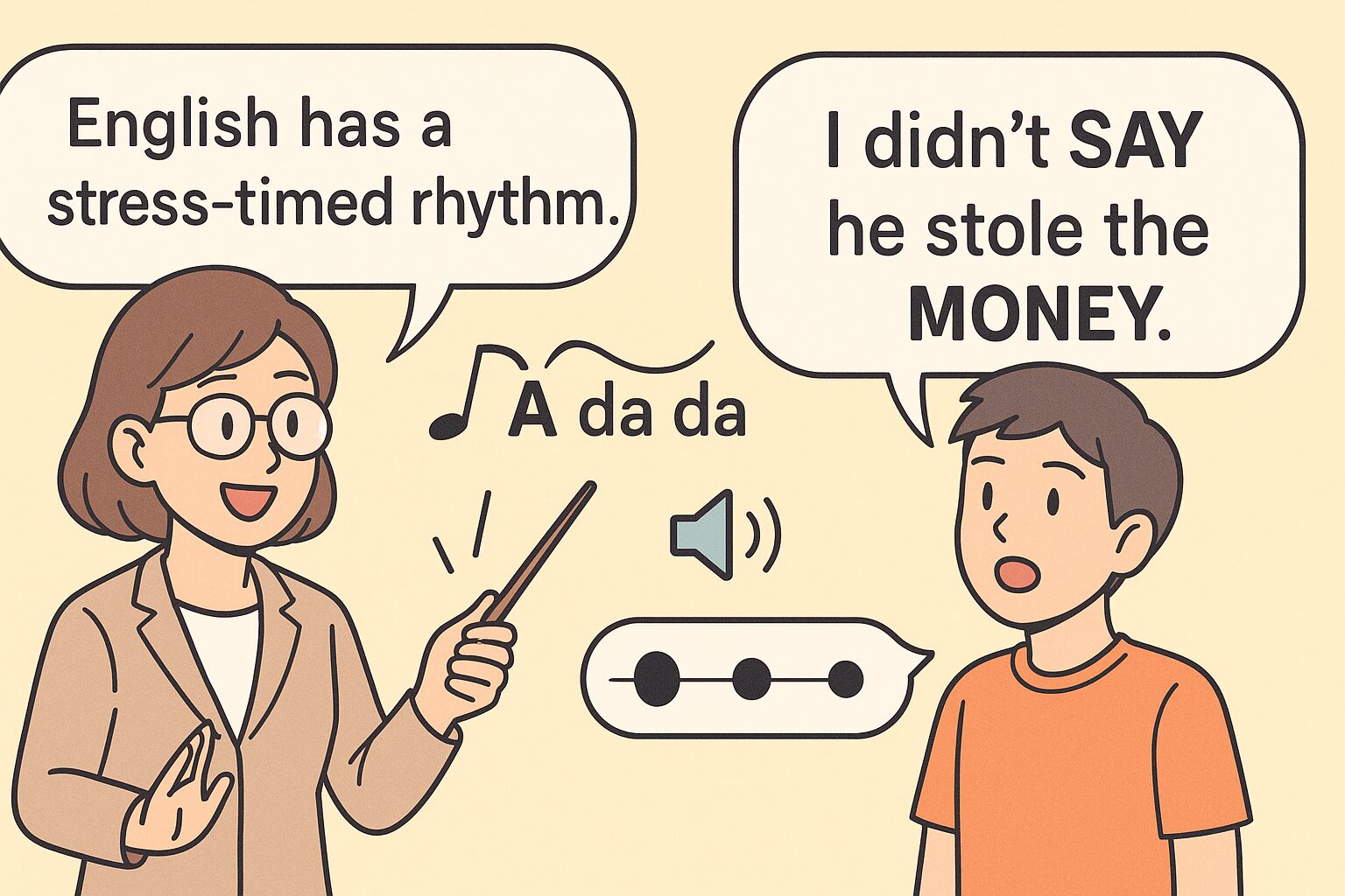 強勢（ストレス）と英語のリズムを分かりやすい漫画絵