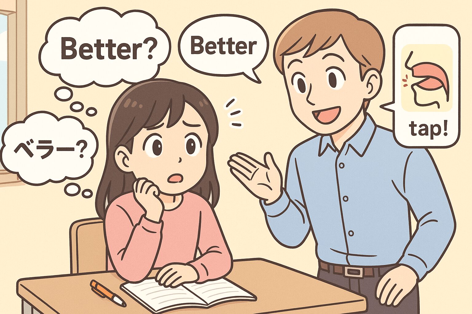 フラッピングが分からない英会話初心者の絵