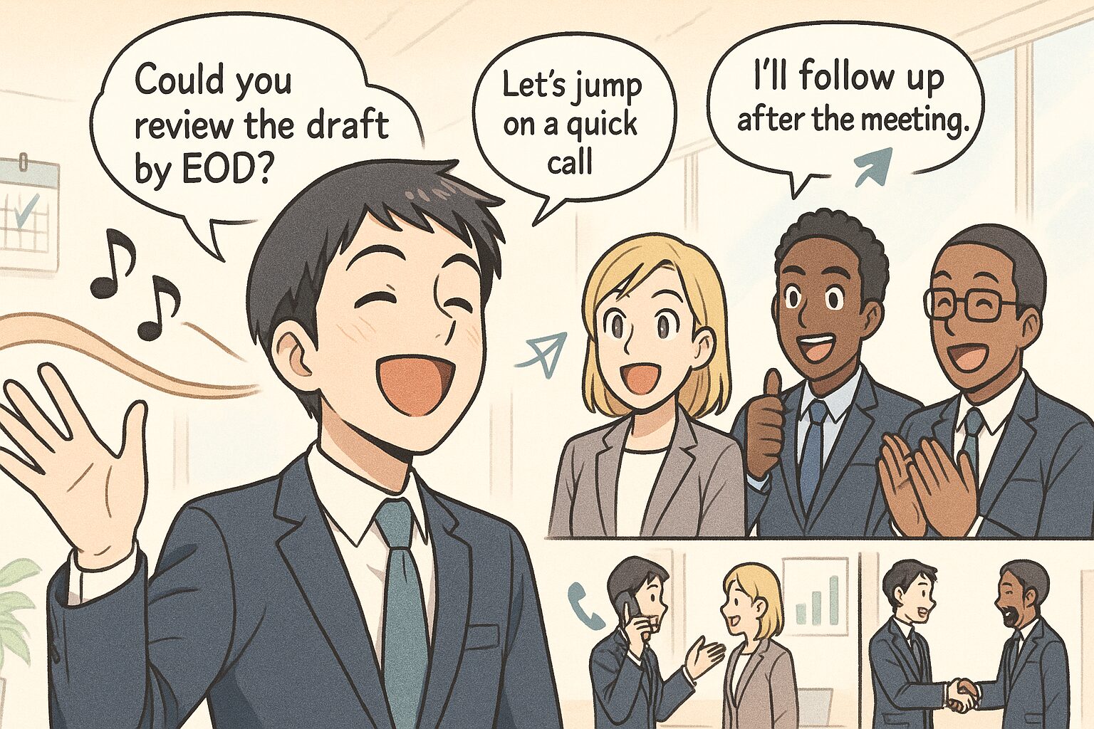 仕事で英会話をスラスラ言えいることの素晴らしさの絵