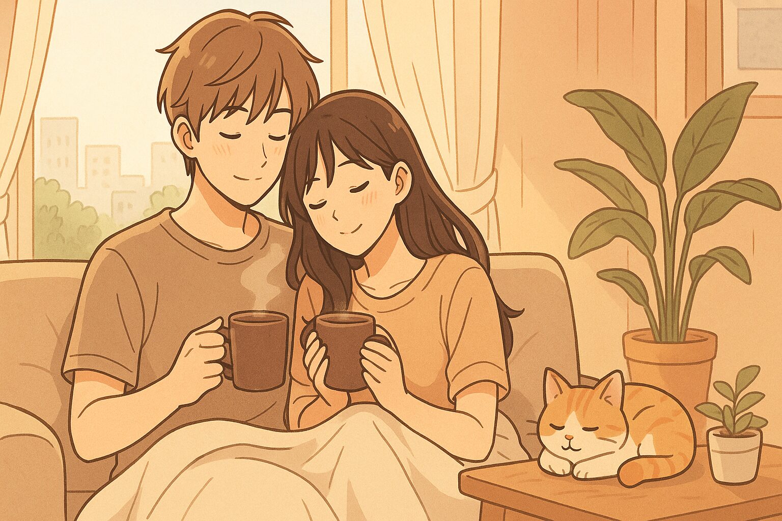 日曜日の穏やかな朝に恋人と過ごす幸せな時間というシーン